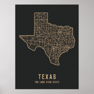 Poster Mapa do Estado do Texas - Estados Unidos - mapa do