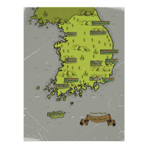 Pôster Mapa do estilo de colheita da Coreia do Sul