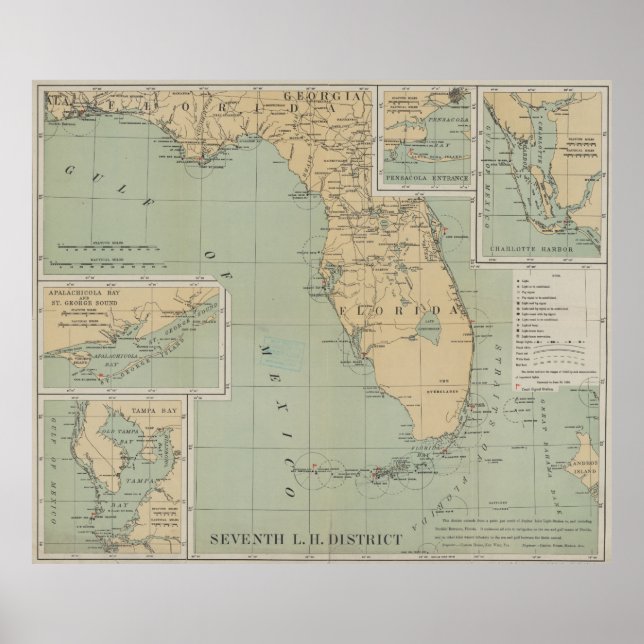 Poster Mapa do Farol da Flórida (1898) (Frente)