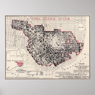 Pôster Mapa do fogo de San Francisco - 1908 (Punnet Bros)
