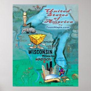 Pôster Mapa do Fundo de Wisconsin