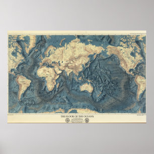 Poster Mapa do fundo do oceano Vintage