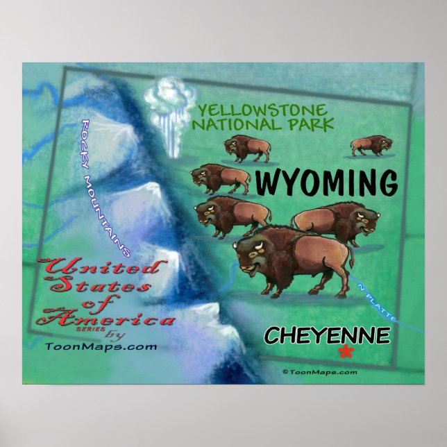 Pôster Mapa do Fundo Wyoming (Frente)