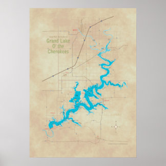 Poster mapa do Grand Lake OK tan 19