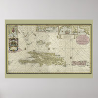 Mapa do Haiti e da República Dominicana para 1720