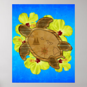 Pôster Mapa do Hawaiian de Honu