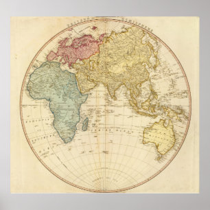 Pôster mapa do hemisfério leste