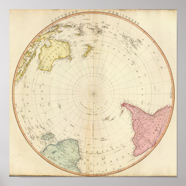 Poster mapa do hemisfério Sul (Frente)