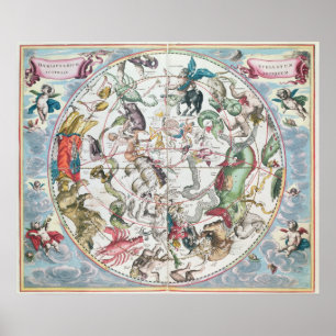 Pôster Mapa do Hemisfério Sul