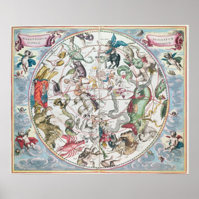 Pôster Mapa do Hemisfério Sul (Frente)