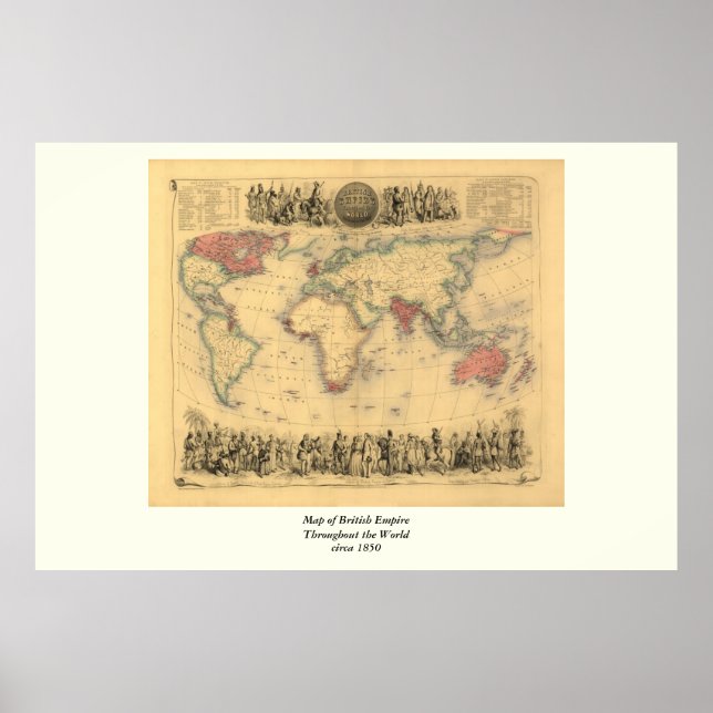 Poster Mapa do Império Britânico em todo o mundo em 1850 (Frente)