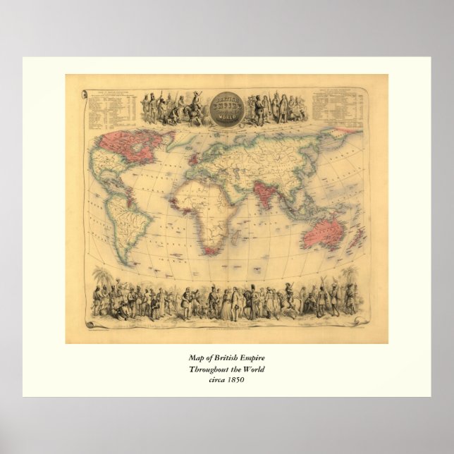 Pôster Mapa do Império Britânico em todo o mundo em 1850 (Frente)