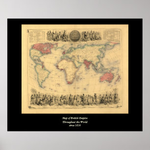 Pôster Mapa do Império Britânico em todo o mundo em 1850