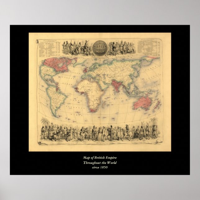 Pôster Mapa do Império Britânico em todo o mundo em 1850 (Frente)