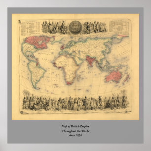 Poster Mapa do Império Britânico em todo o mundo em 1850