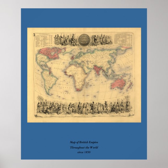 Pôster Mapa do Império Britânico em todo o mundo em 1850 (Frente)