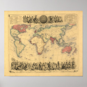 Poster Mapa do Império Britânico em todo o mundo em 1850