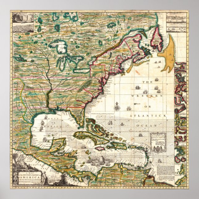 Poster Mapa do Império Britânico na América 1773 (Frente)