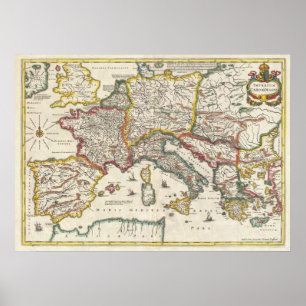 Poster Mapa do Império de Charlemagne em 1657