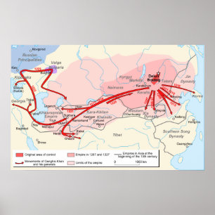 Pôster Mapa do império de Genghis Khan no século XIII