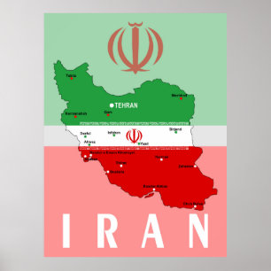 Poster Mapa do Irã com Bandeira e Emblema