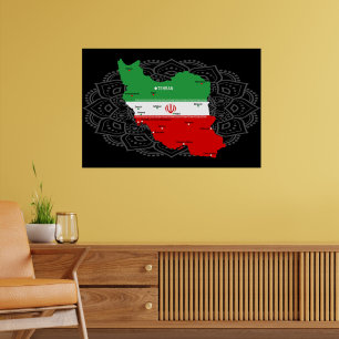 Poster Mapa do Irã com Bandeira e Emblema