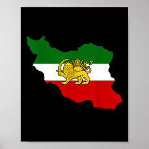 Poster Mapa do Irã Leão e Sol Bandeira Persa Pahlavi