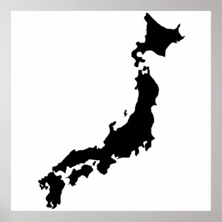 Poster Mapa do Japão Descreve a Silhueta Negra Japão