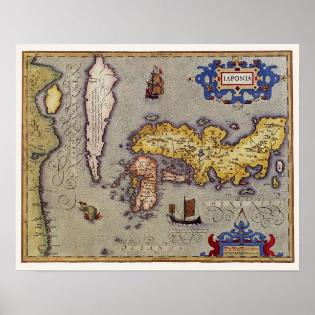 Poster Mapa do Japão por Mercator e Hondius, 1606 (Frente)