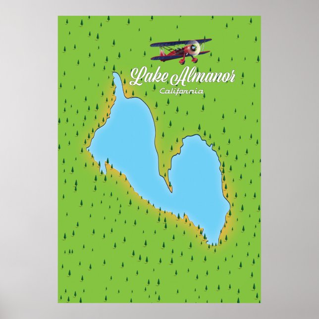 Poster Mapa do Lago Almanor California USA (Frente)