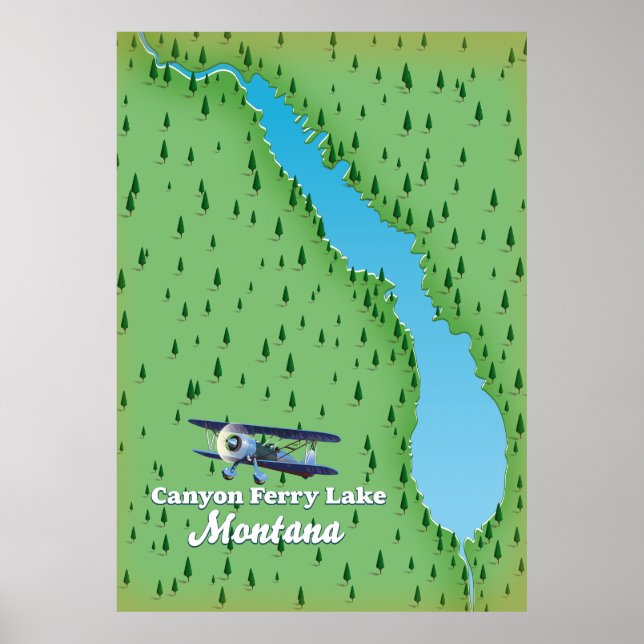 Poster Mapa do lago Canyon Ferry Lake Montana (Frente)