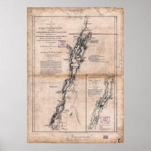 Pôster Mapa do Lago Champlain, Lago George Crown Point (1