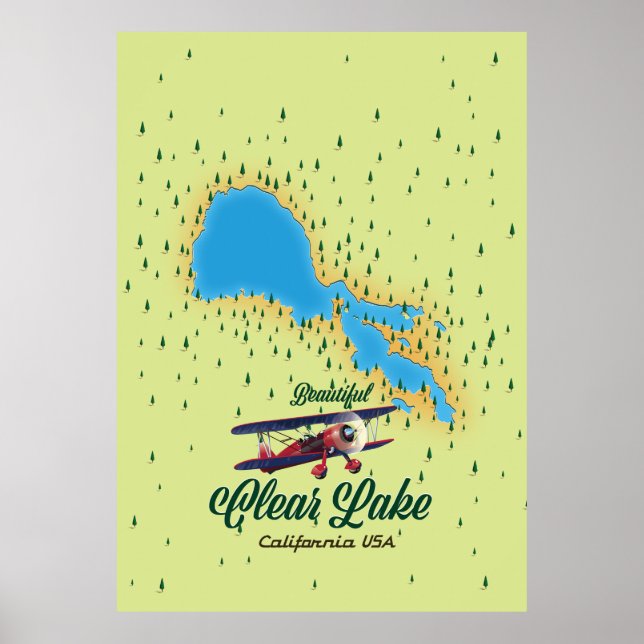 Poster Mapa do Lago Clear Califórnia EUA (Frente)