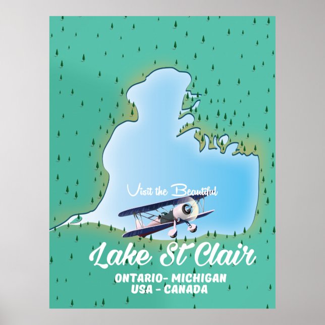 Poster mapa do lago das Ruas Clair EUA Canadá (Frente)