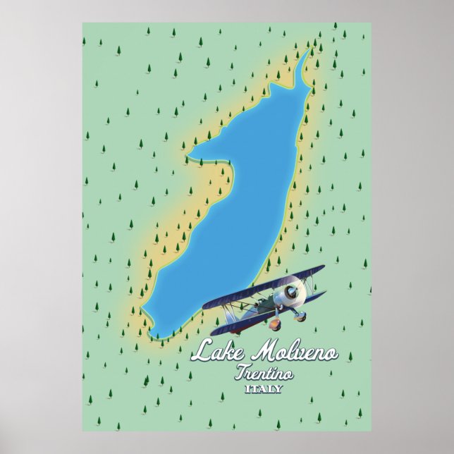 Poster Mapa do lago do Lago Molveno Itália (Frente)