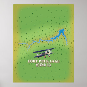 Poster Mapa do Lago Fort Peck Montana EUA