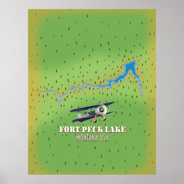 Poster Mapa do Lago Fort Peck Montana EUA (Frente)