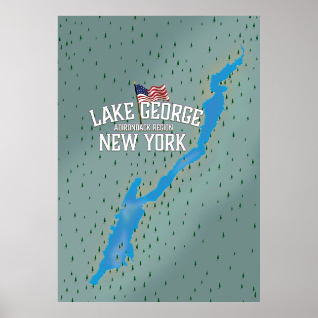 Poster Mapa do Lago George New York (Frente)
