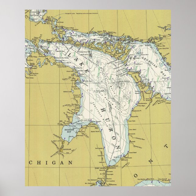 Poster Mapa do Lago Huron (1979) (Frente)