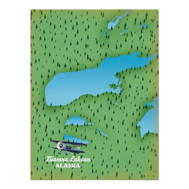 Pôster Mapa do Lago Iliamna Alasca (Frente)