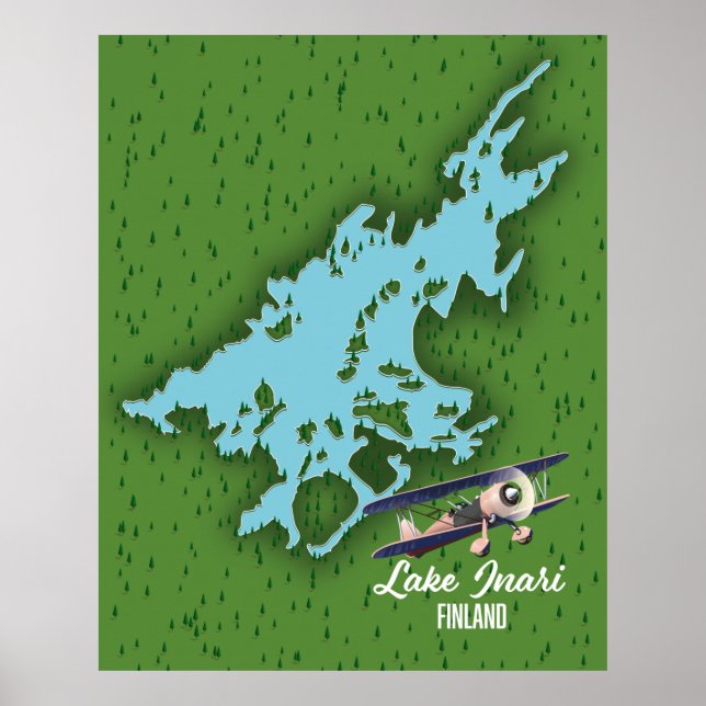 Poster Mapa do Lago Inari Finlândia (Frente)