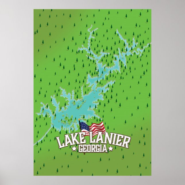 Poster Mapa do Lago Lanier Georgia (Frente)