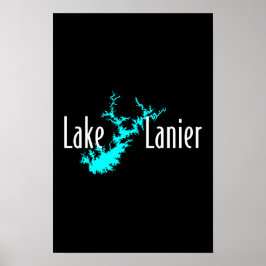 Poster Mapa do Lago Lanier Geórgia Navegação e Pesca