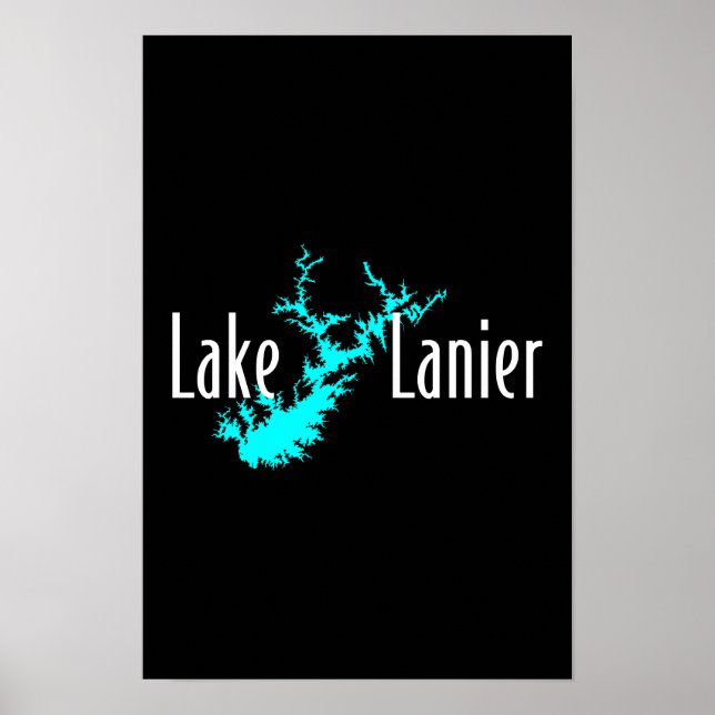 Poster Mapa do Lago Lanier Geórgia Navegação e Pesca (Frente)