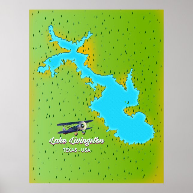 Poster mapa do Lago Livingston Texas (Frente)