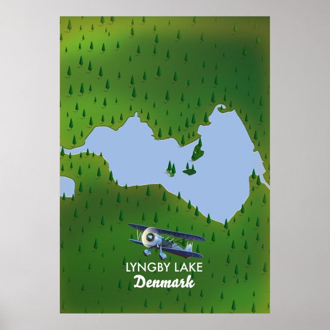 Poster Mapa do Lago Lyngby Dinamarca (Frente)