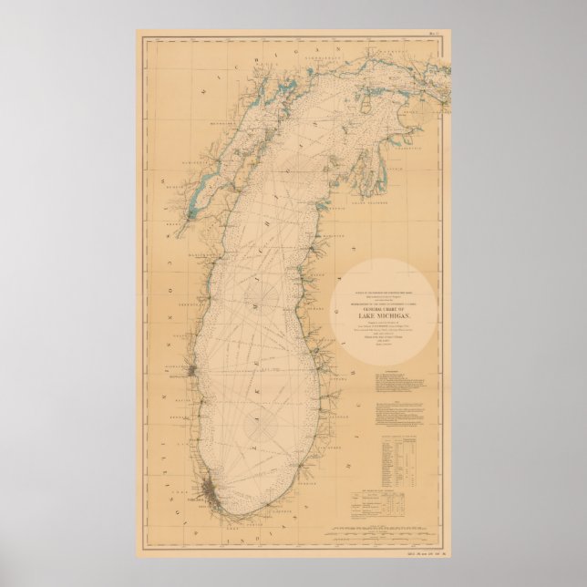 Poster Mapa do Lago Michigan (1898) (Frente)