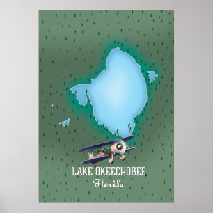 Poster Mapa do Lago Okeechobee Flórida.