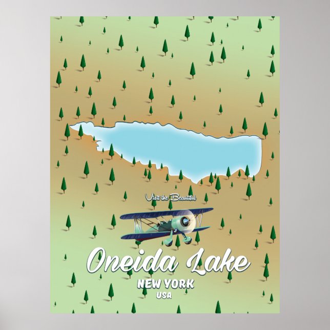 Poster Mapa do Lago Oneida em Nova Iorque (Frente)
