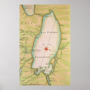 Pôster Mapa do Lago Ontário